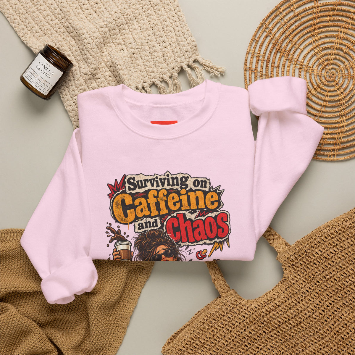 Surviving on Caffeine and Chaos Funny Parent Sweatshirt