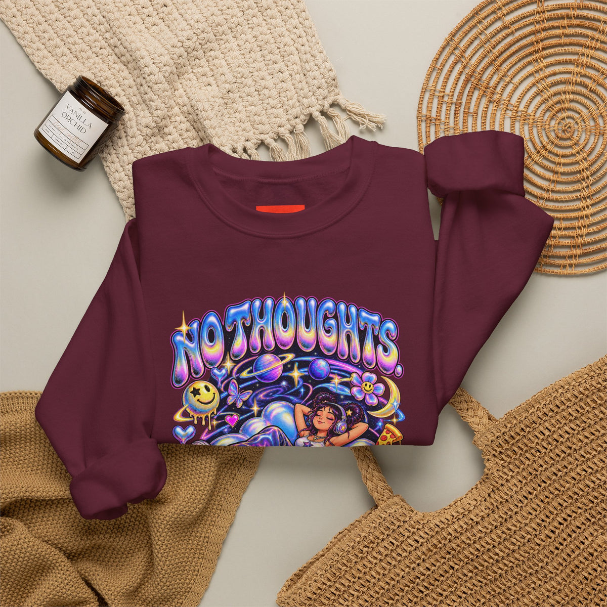 NO THOUGHTS. JUST VIBES. Funny Y2K Graphic Sweatshirt
