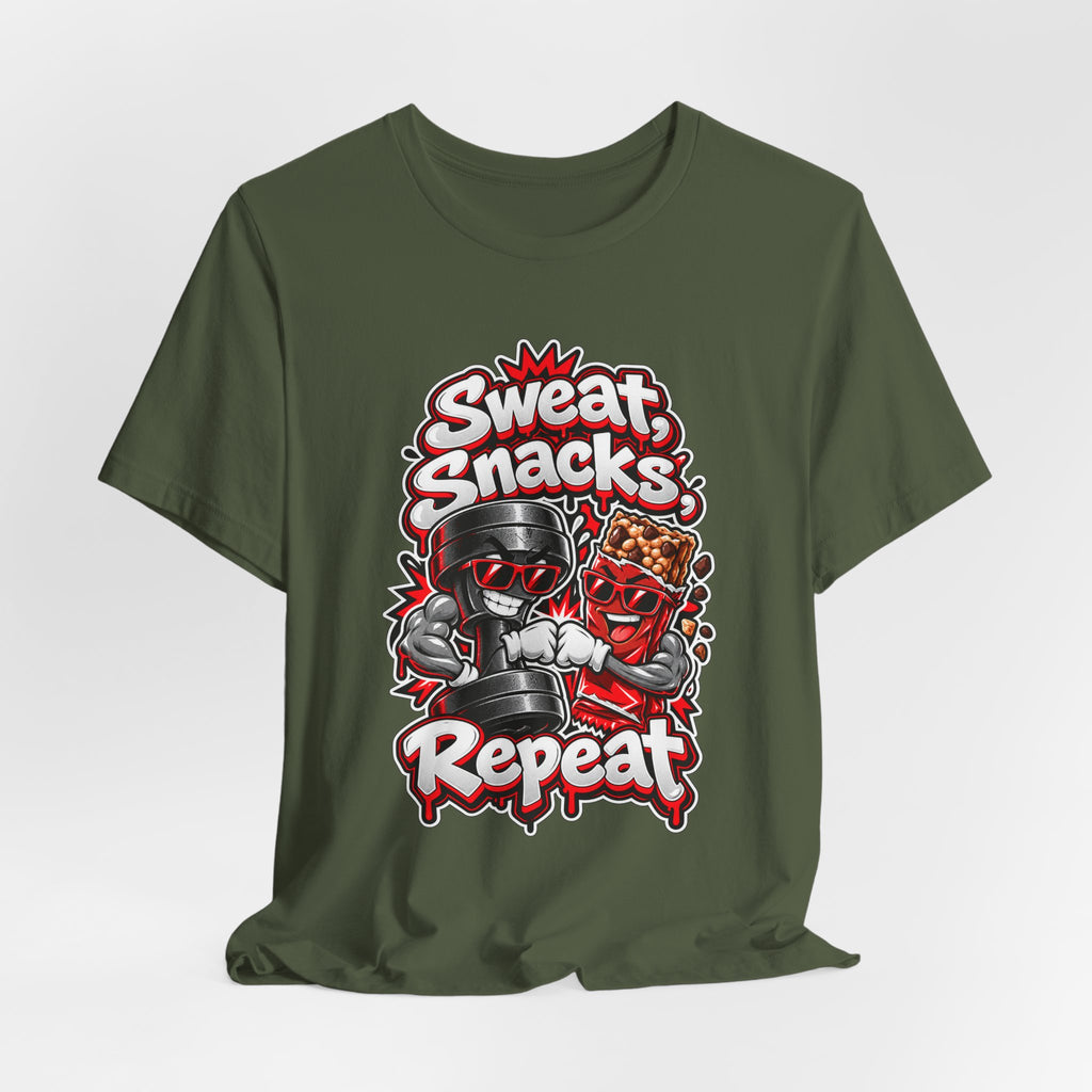 Sweat, Snacks, Repeat Funny Fitness T-Shirt