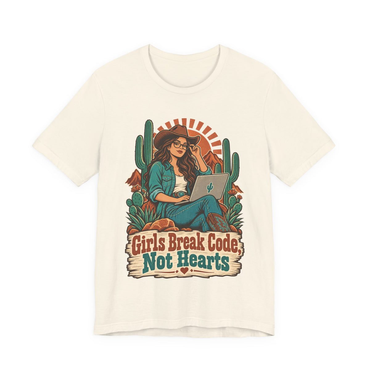 Girls Break Code, Not Hearts Funny Programmer T-Shirt