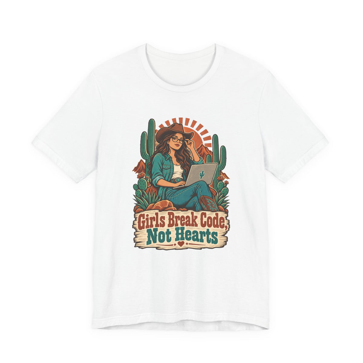Girls Break Code, Not Hearts Funny Programmer T-Shirt