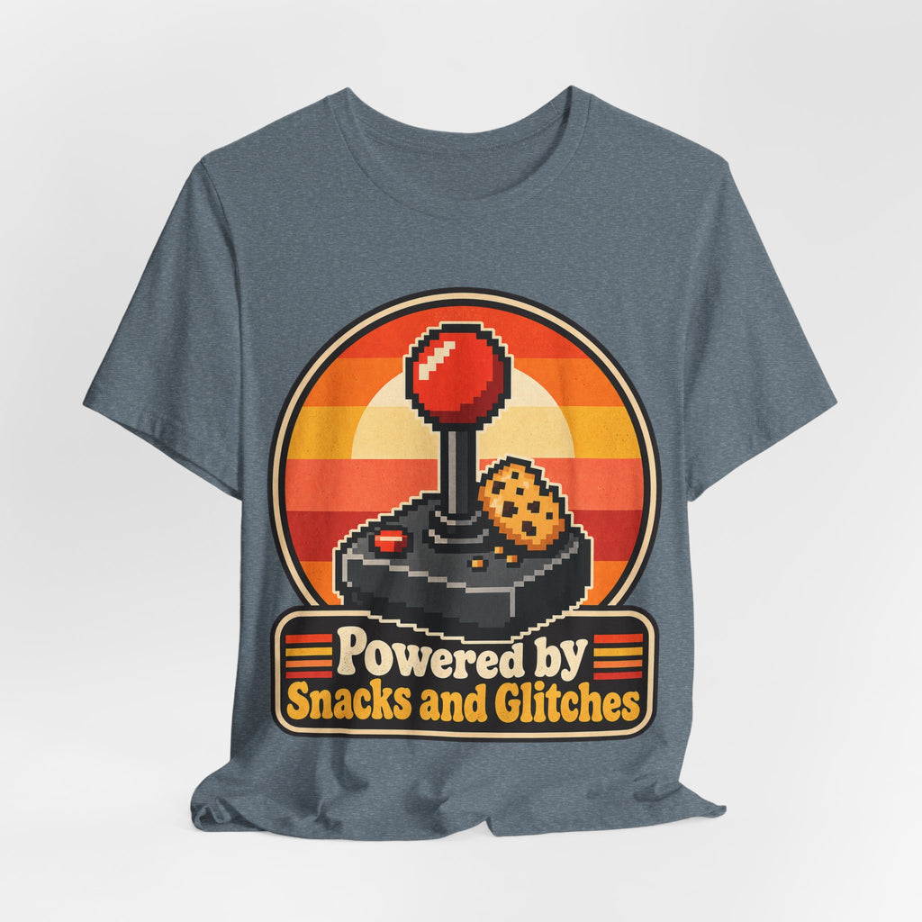Powered by Snacks and Glitches Funny Gamer T-Shirt