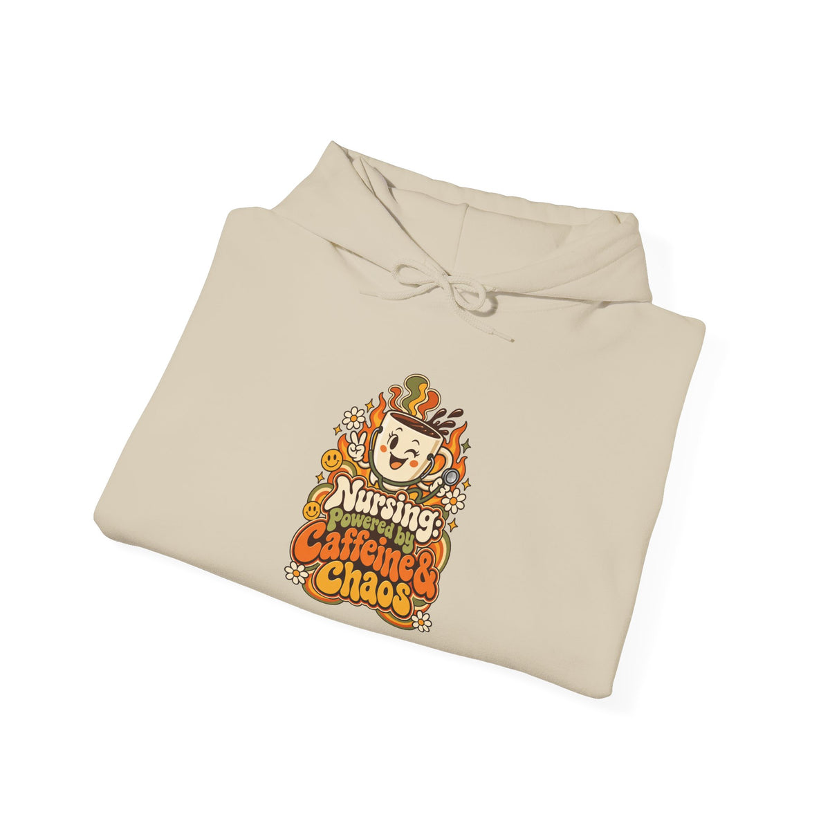 Nursing: Powered by Caffeine & Chaos Funny Nurse Hoodie
