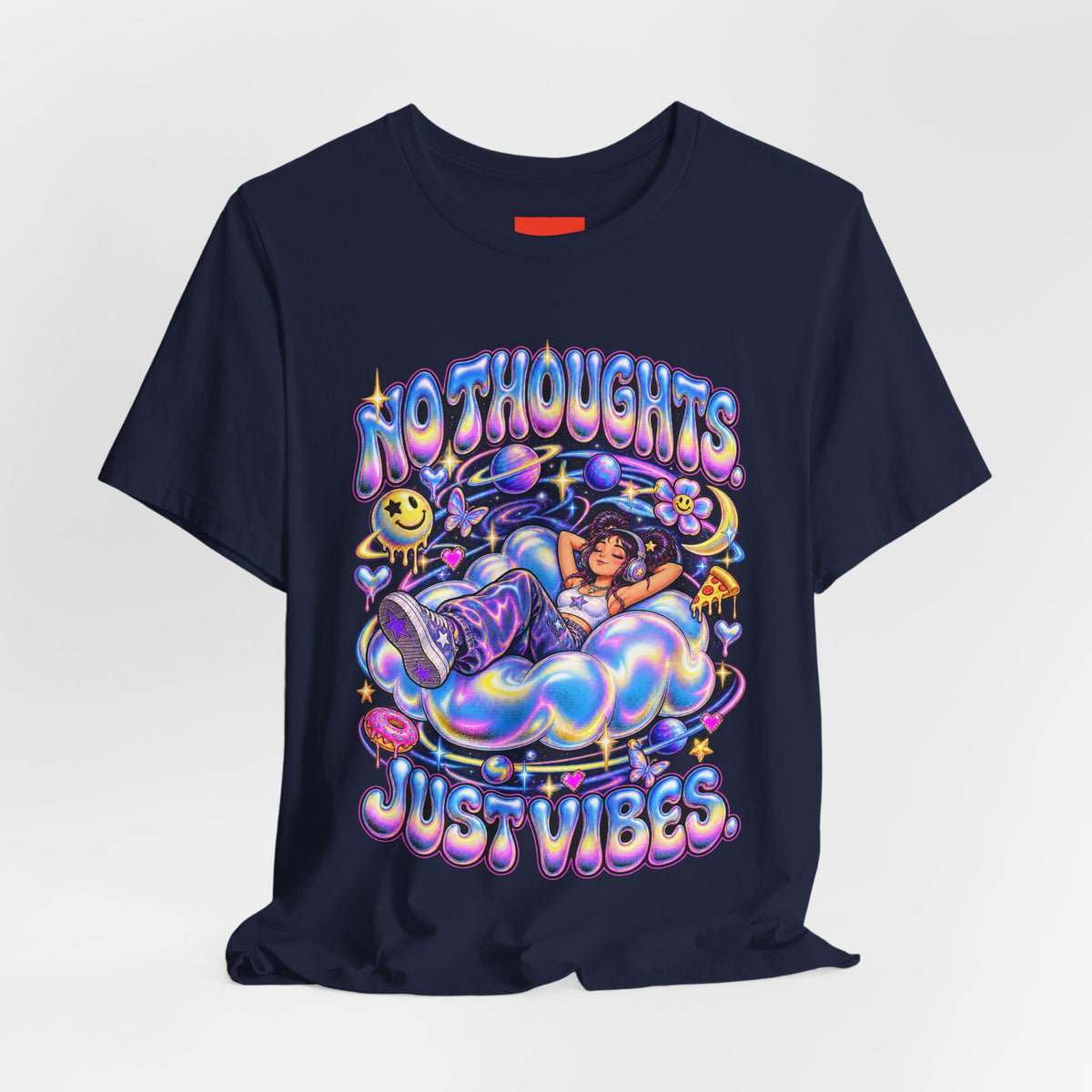 NO THOUGHTS. JUST VIBES. Funny Y2K Graphic T-Shirt