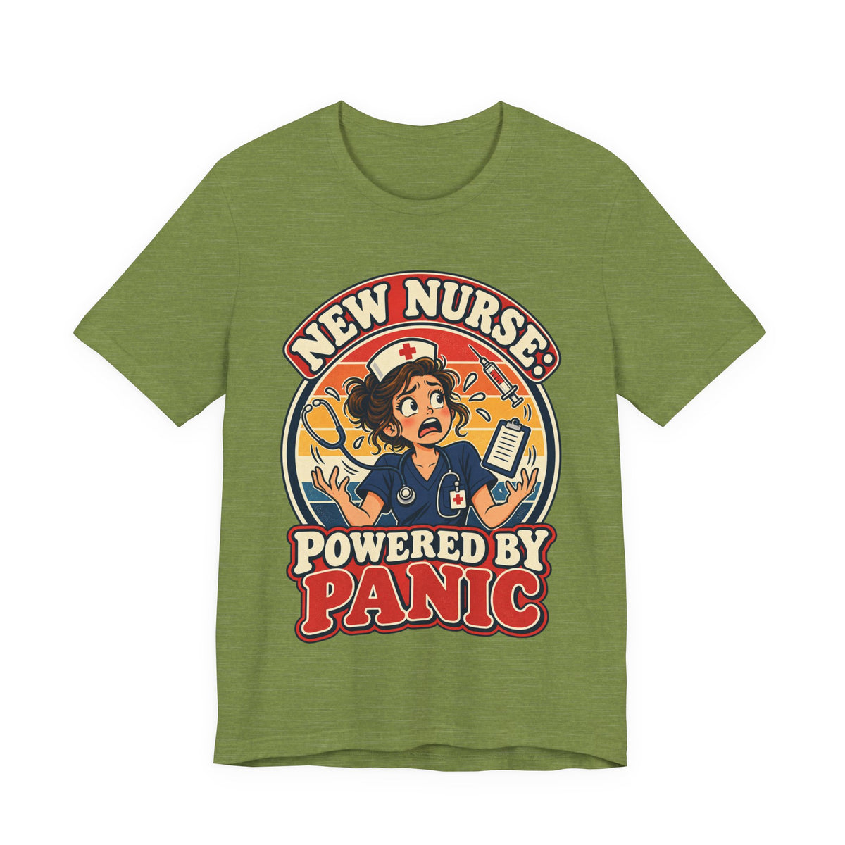 New Nurse: Powered by Panic Funny Nurse Humor T-Shirt