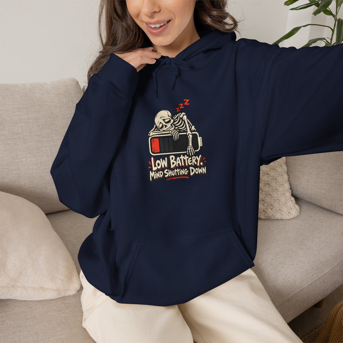 Low Battery, Mind Shutting Down Funny Self-Deprecating Hoodie
