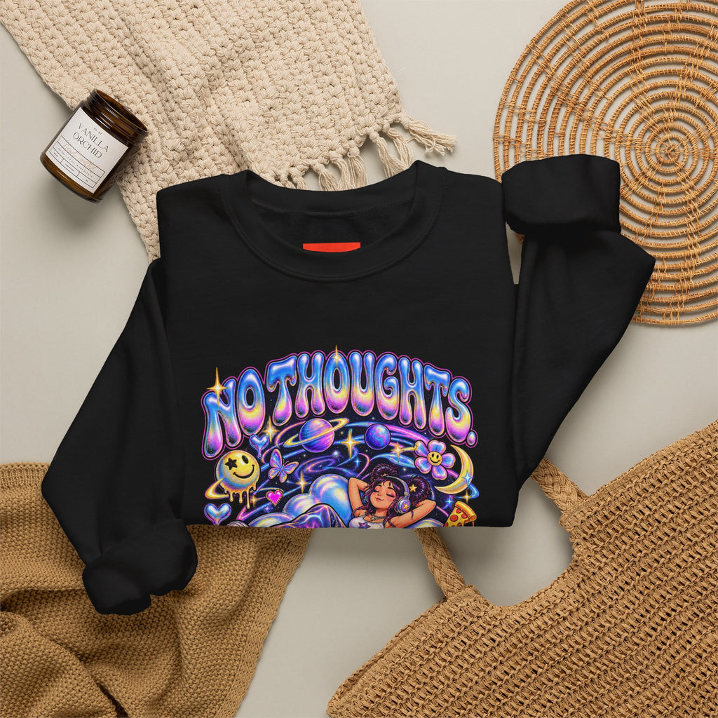 NO THOUGHTS. JUST VIBES. Funny Y2K Graphic Sweatshirt