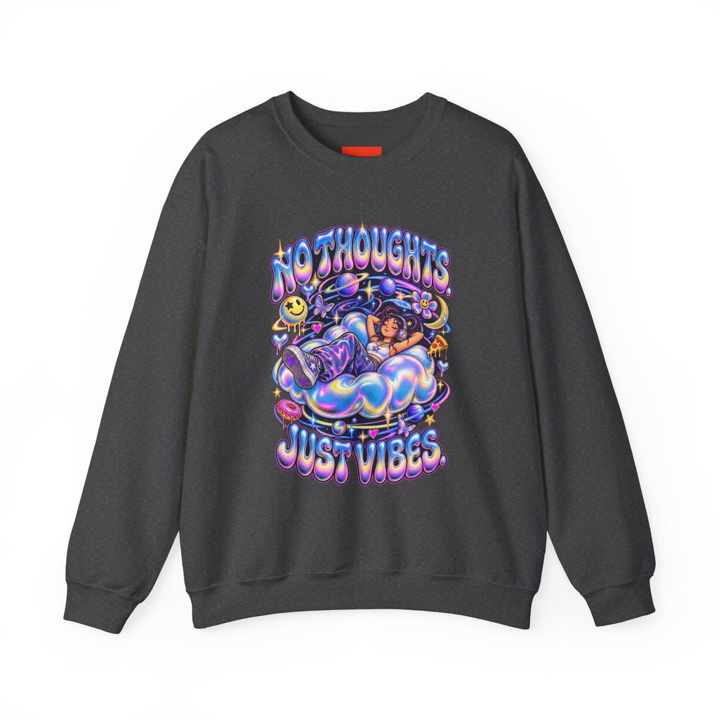 NO THOUGHTS. JUST VIBES. Funny Y2K Graphic Sweatshirt