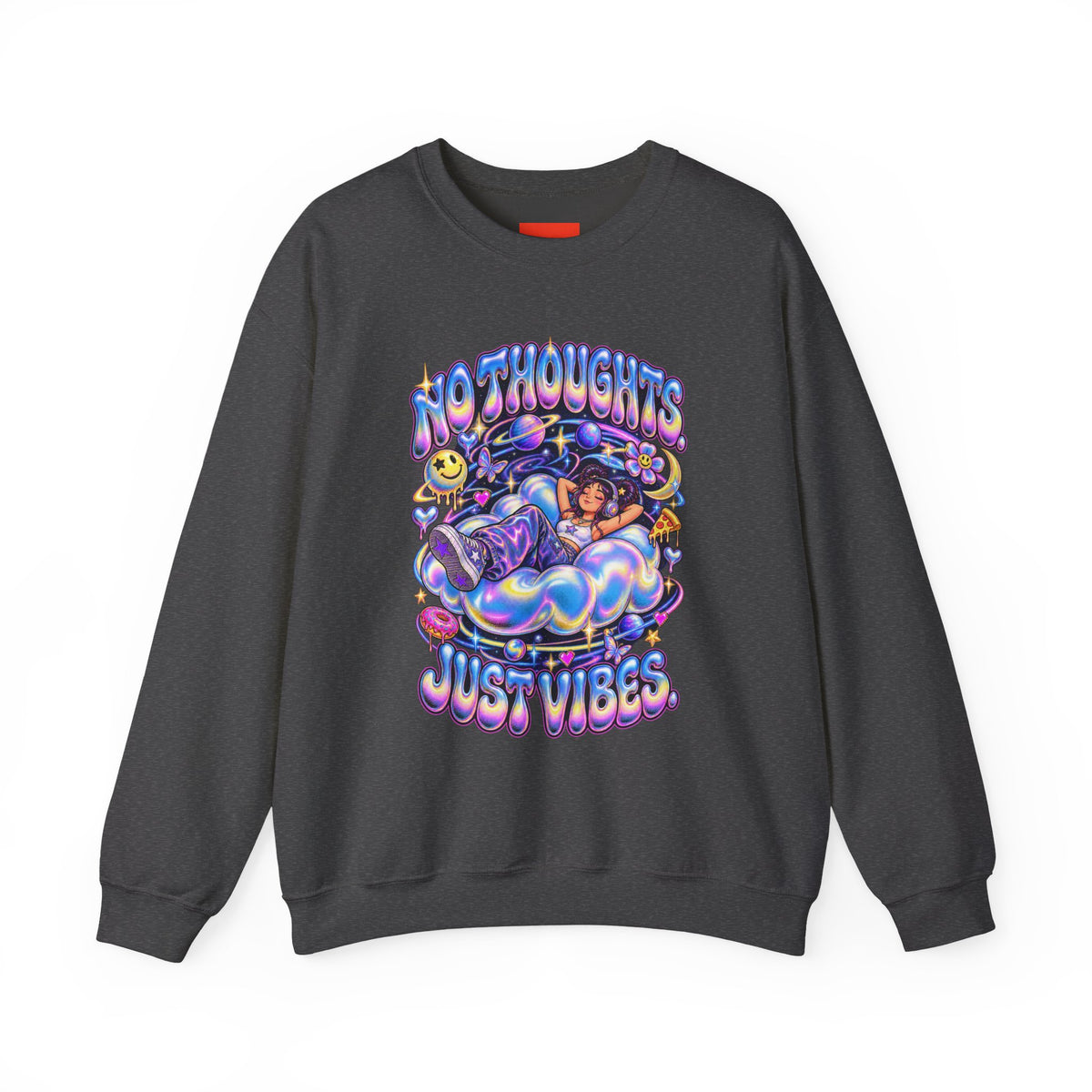 NO THOUGHTS. JUST VIBES. Funny Y2K Graphic Sweatshirt