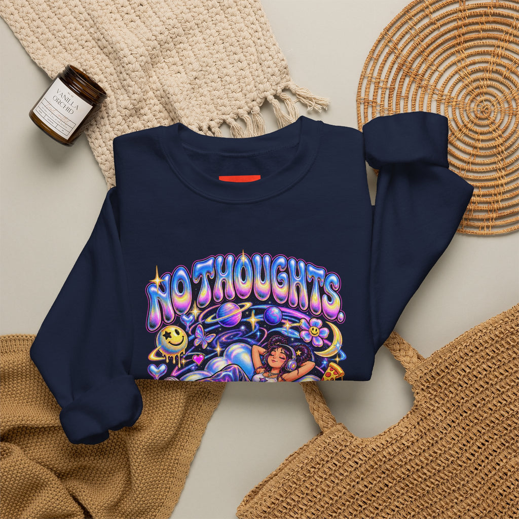 NO THOUGHTS. JUST VIBES. Funny Y2K Graphic Sweatshirt