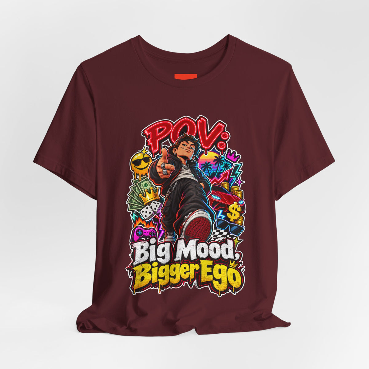 Big Mood, Bigger Ego Funny 80s Neon T-Shirt