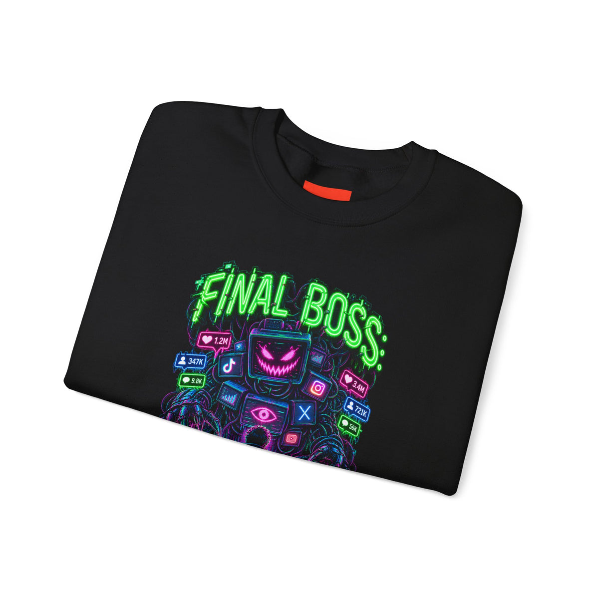 FINAL BOSS: THE ALGORITHM Funny 80s Neon Sweatshirt