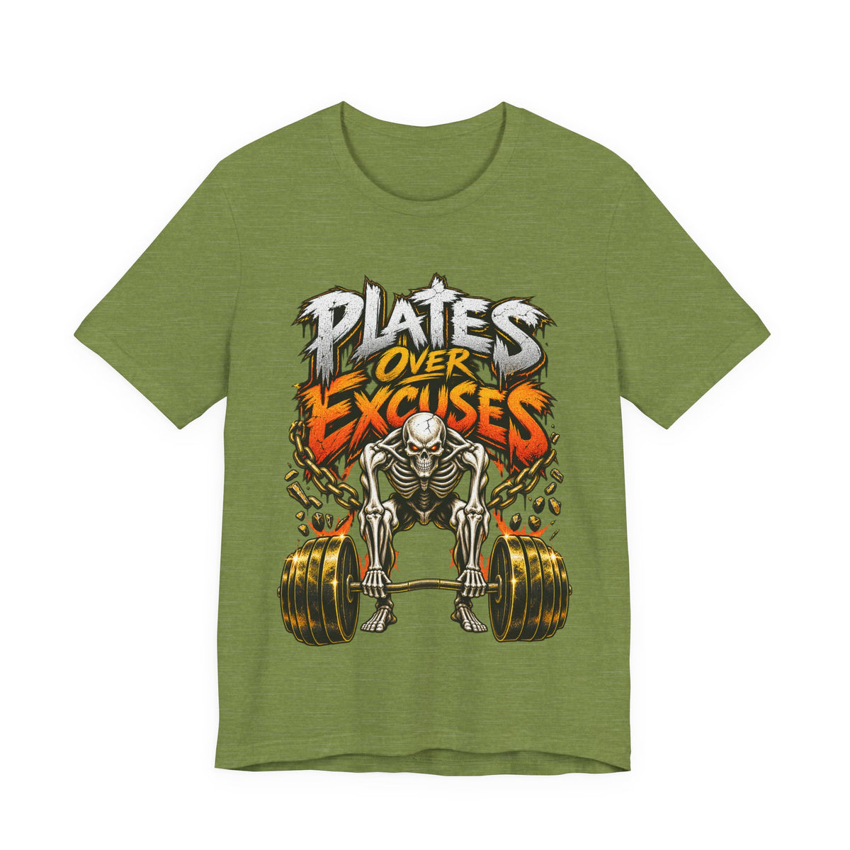 Plates Over Excuses Funny Weightlifting T-Shirt