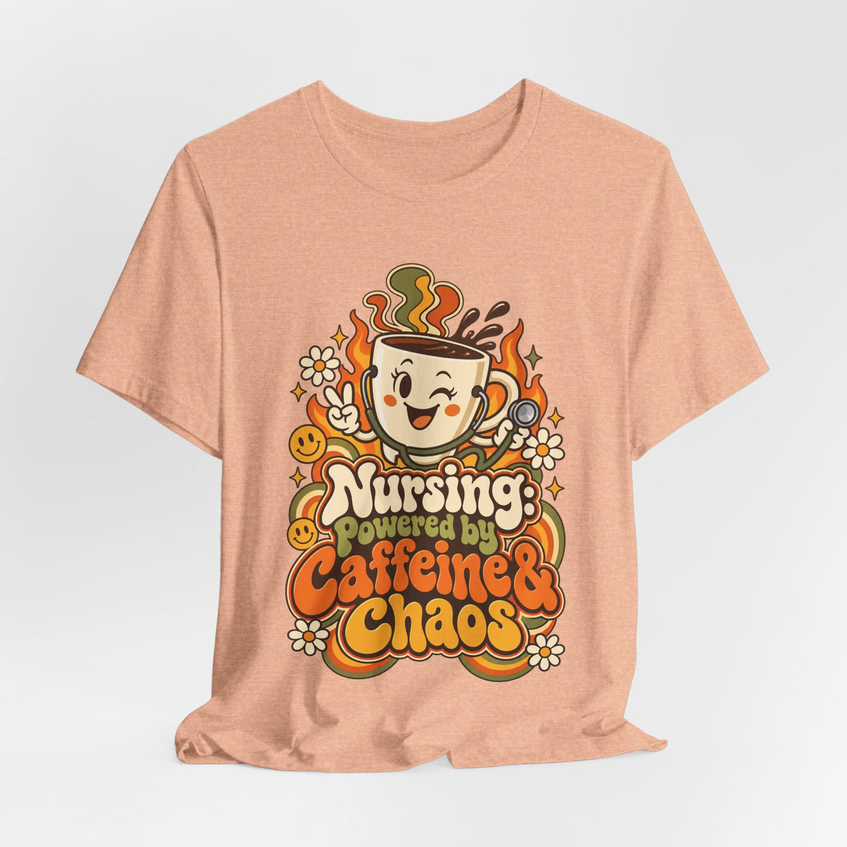 Nursing: Powered by Caffeine & Chaos Funny Nurse T-Shirt