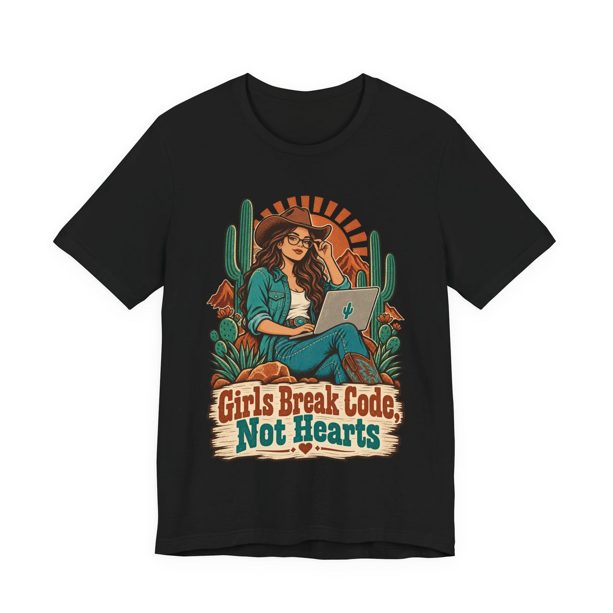 Girls Break Code, Not Hearts Funny Programmer T-Shirt