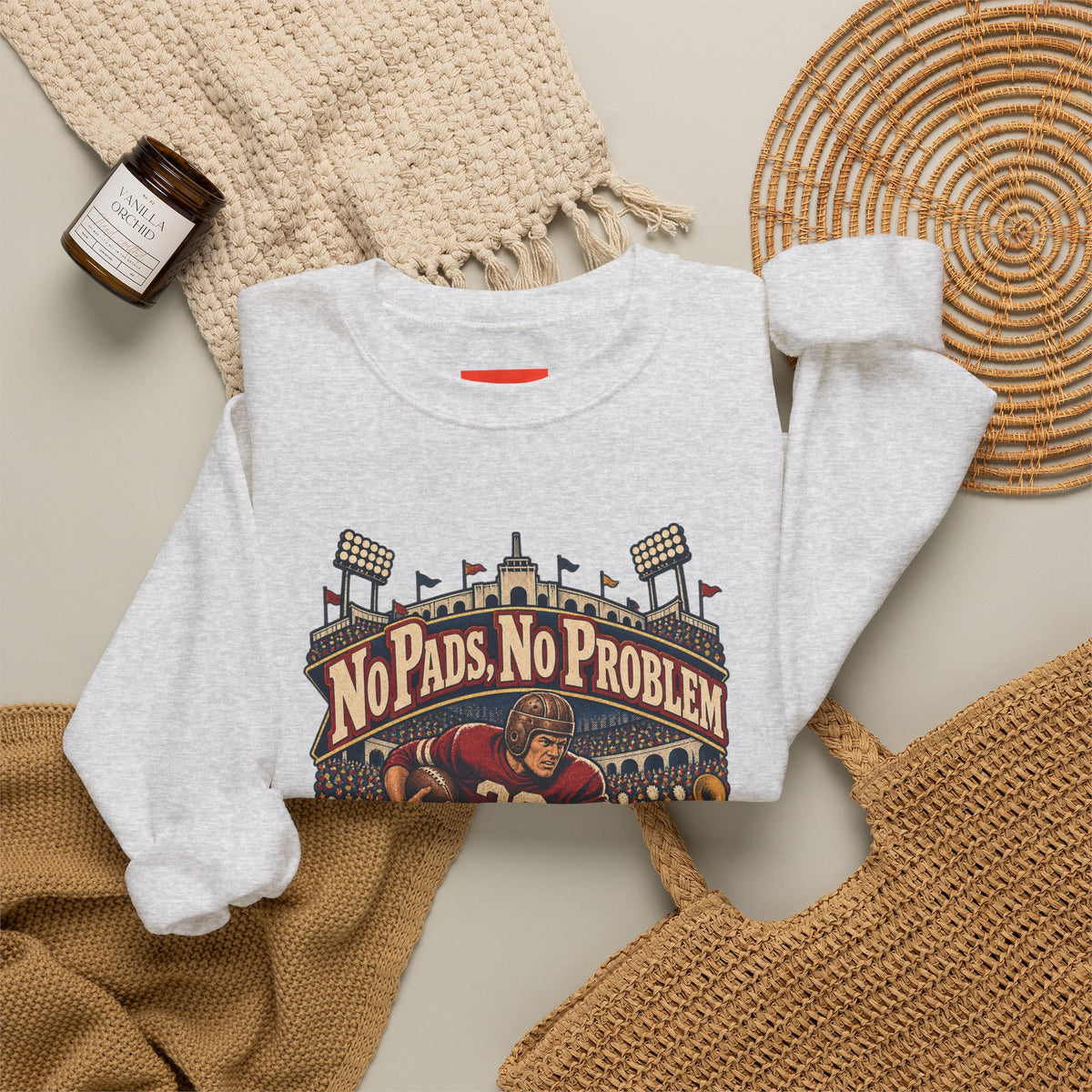 No Pads, No Problem Funny Vintage Sports Sweatshirt