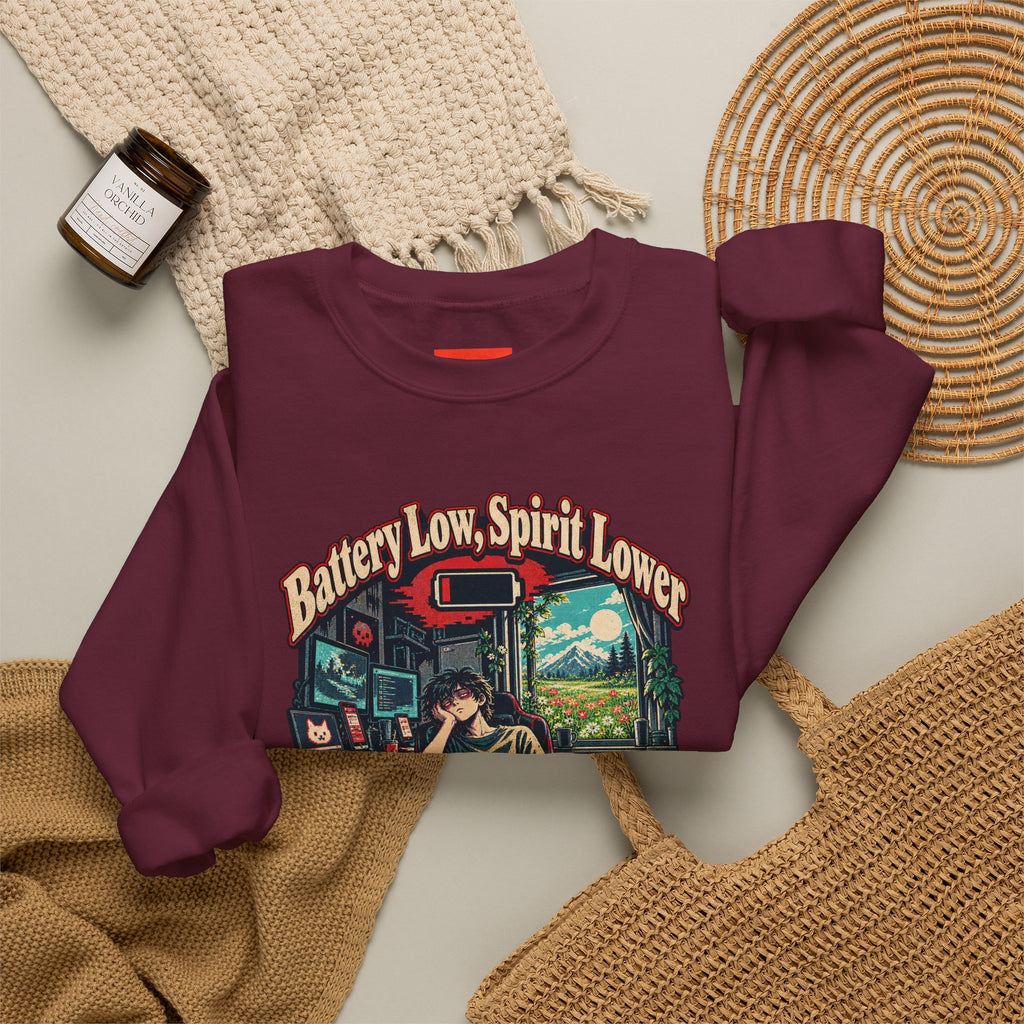 Battery Low, Spirit Lower Funny Self-Deprecating Sweatshirt