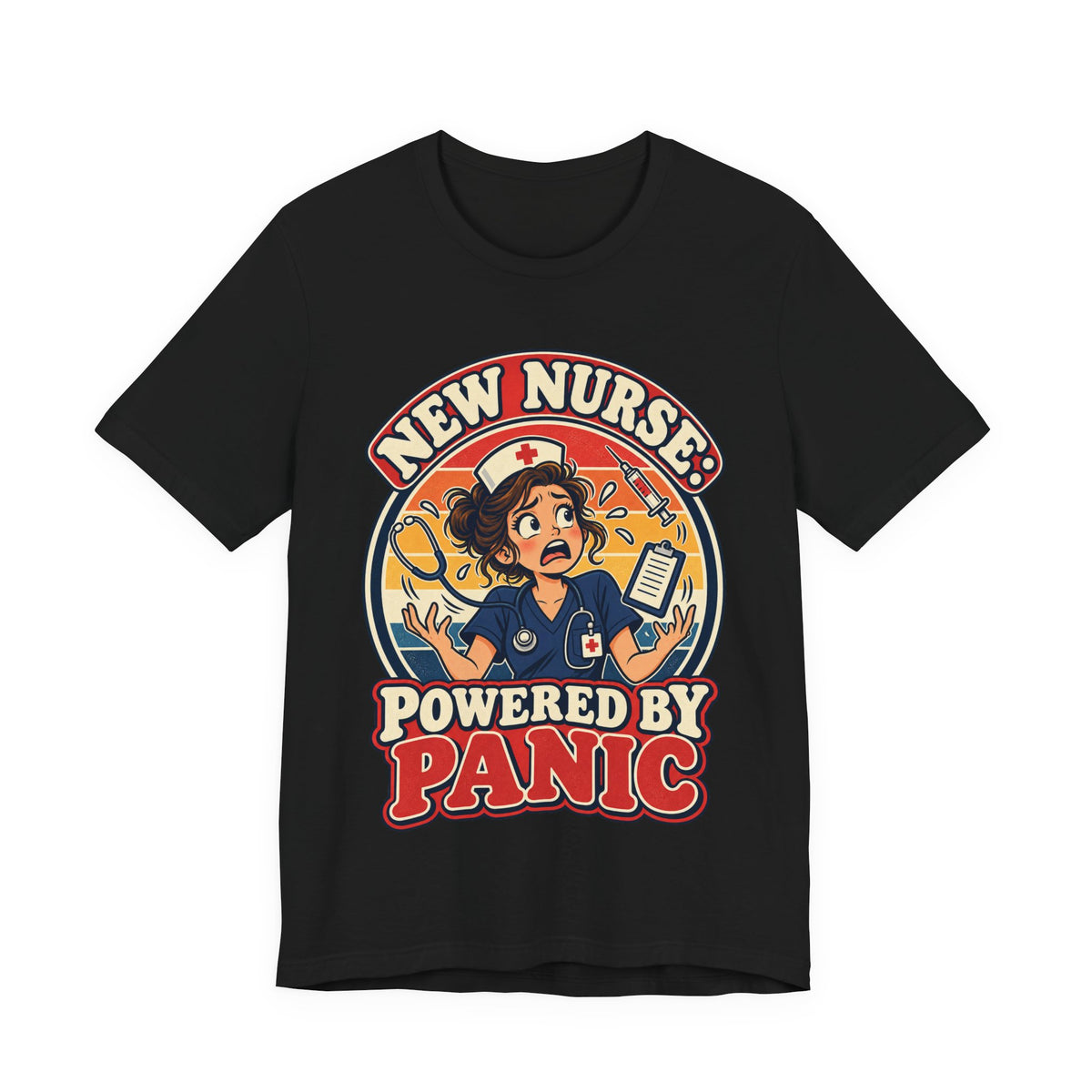 New Nurse: Powered by Panic Funny Nurse Humor T-Shirt