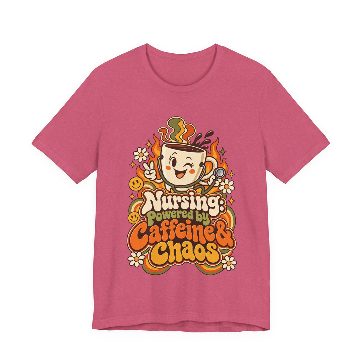 Nursing: Powered by Caffeine & Chaos Funny Nurse T-Shirt