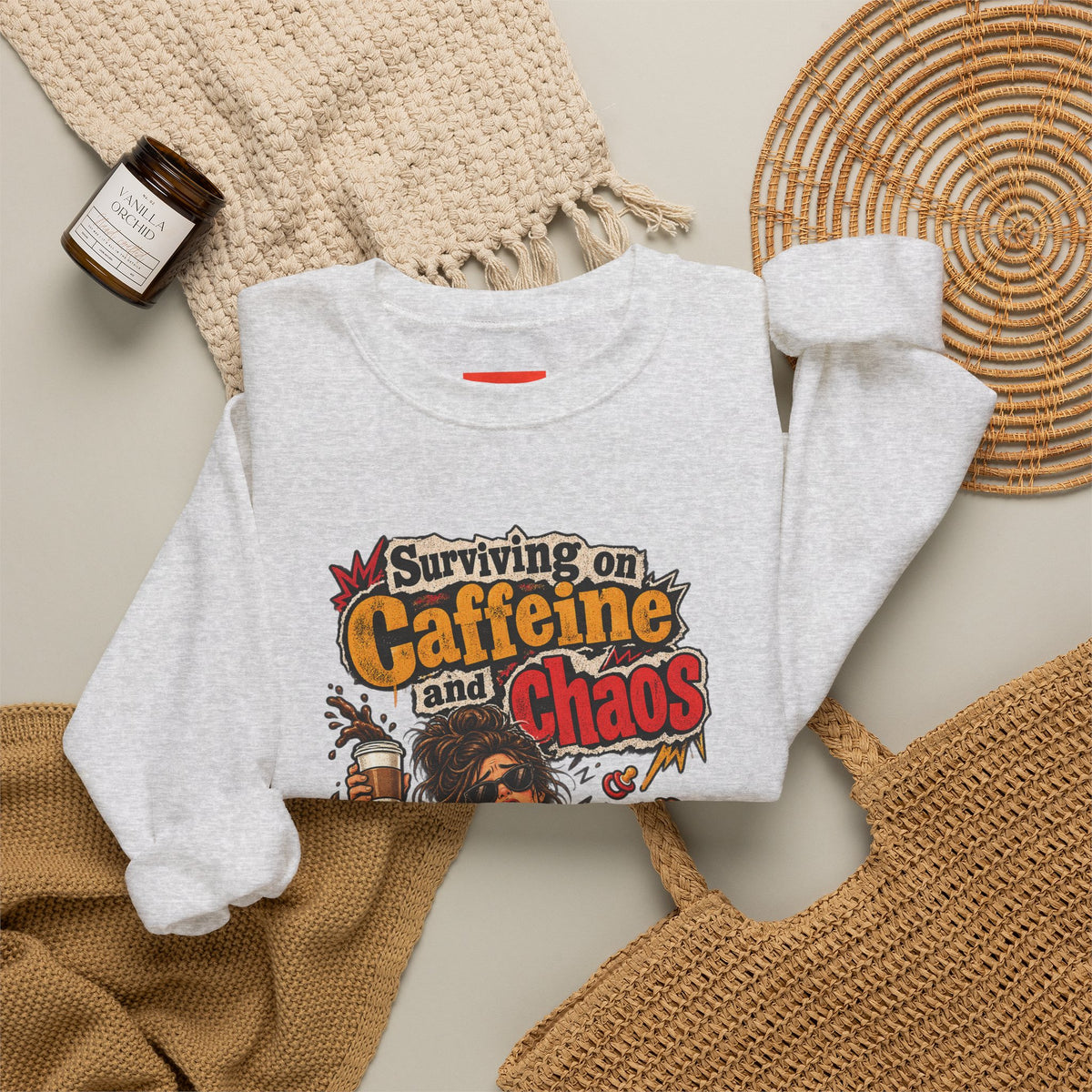 Surviving on Caffeine and Chaos Funny Parent Sweatshirt
