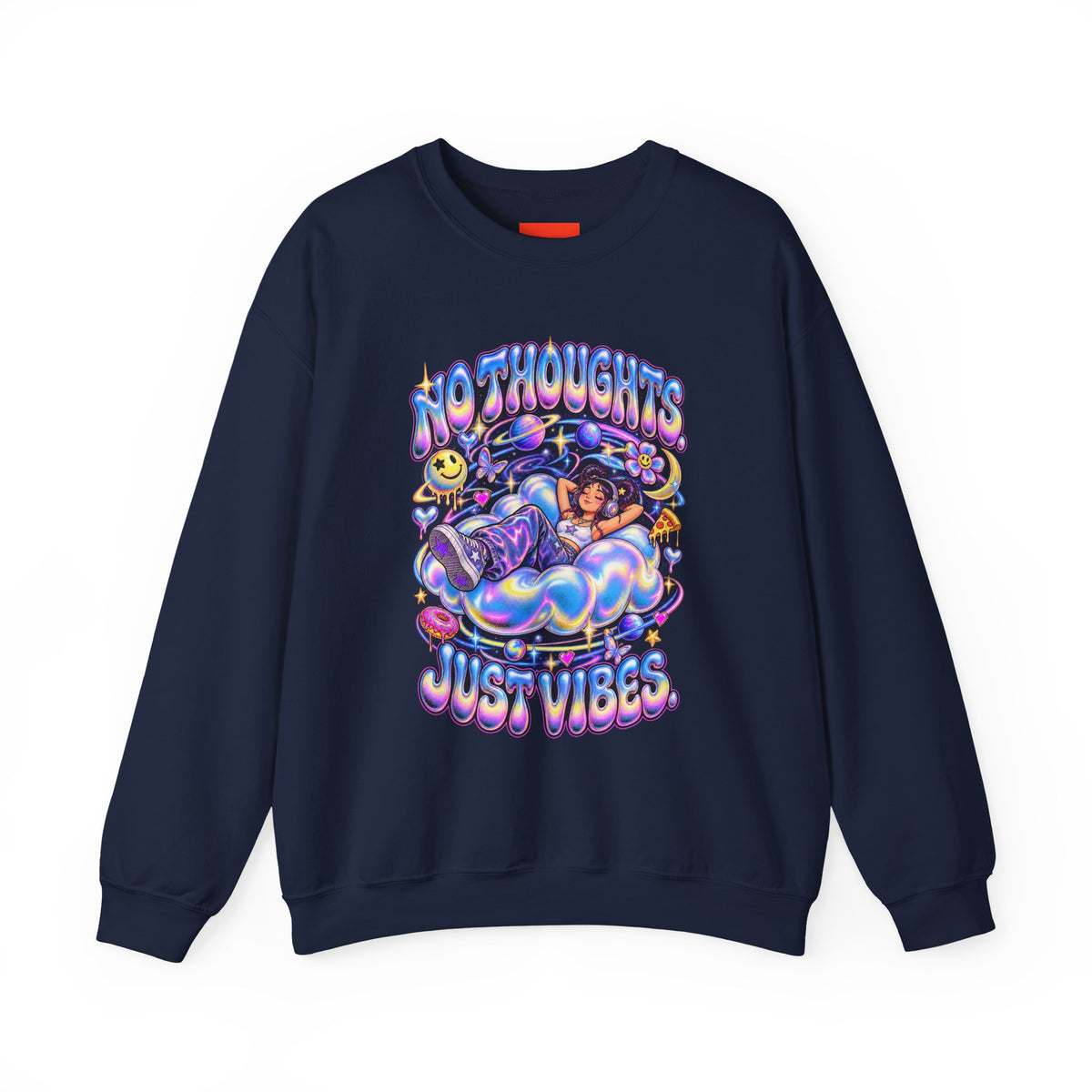 NO THOUGHTS. JUST VIBES. Funny Y2K Graphic Sweatshirt