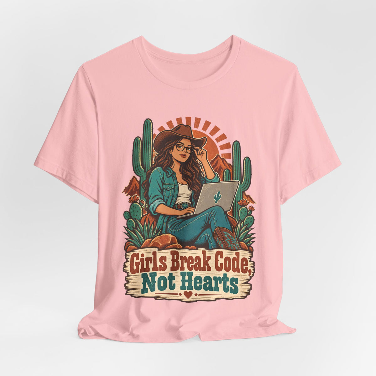 Girls Break Code, Not Hearts Funny Programmer T-Shirt