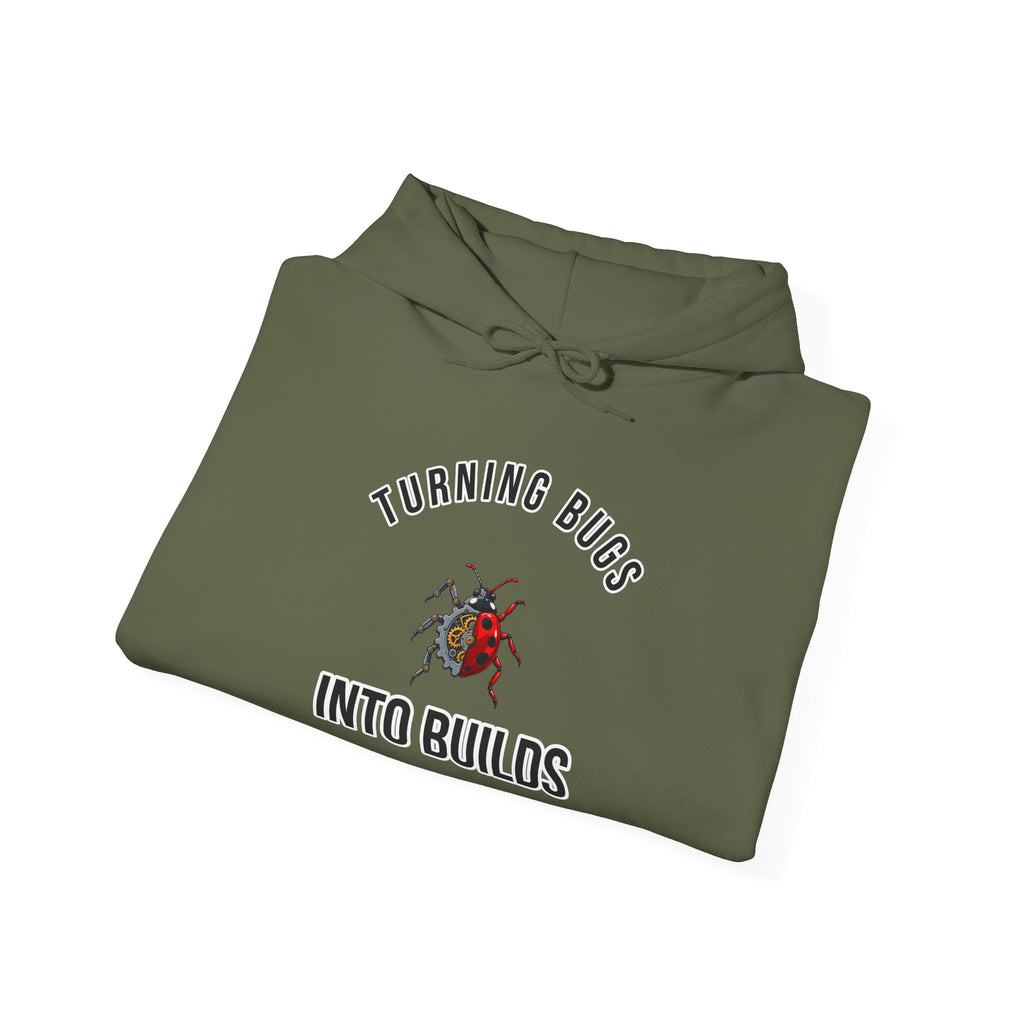 Turning Bugs into Builds Funny Programmer Hoodie