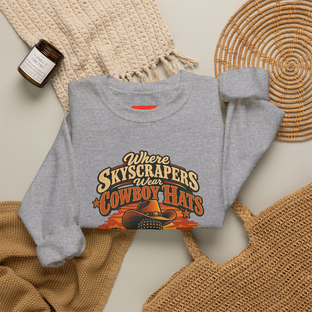 Where Skyscrapers Wear Cowboy Hats Funny Texan Humor Sweatshirt