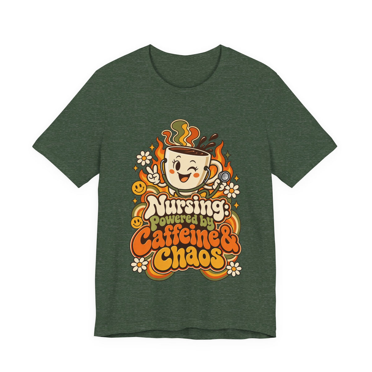 Nursing: Powered by Caffeine & Chaos Funny Nurse T-Shirt
