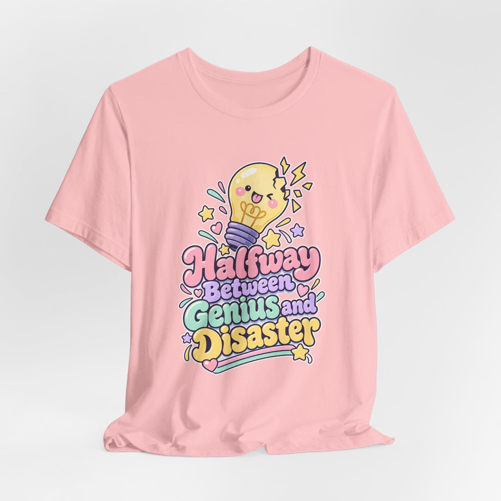 Halfway Between Genius and Disaster Funny Creative T-Shirt