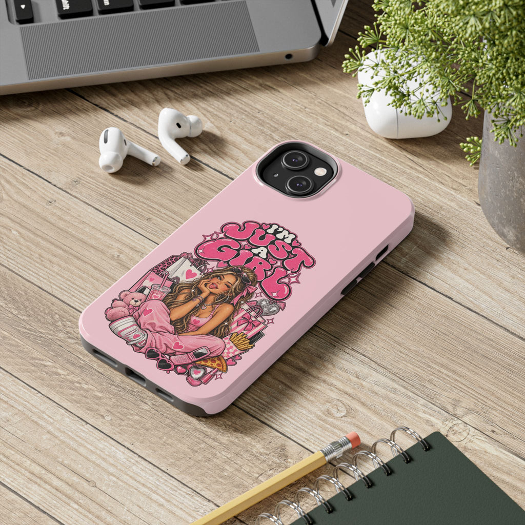 Pink "I'm Just a Girl" Tough Phone Case — Cute Girl Aesthetic Protective iPhone Cover