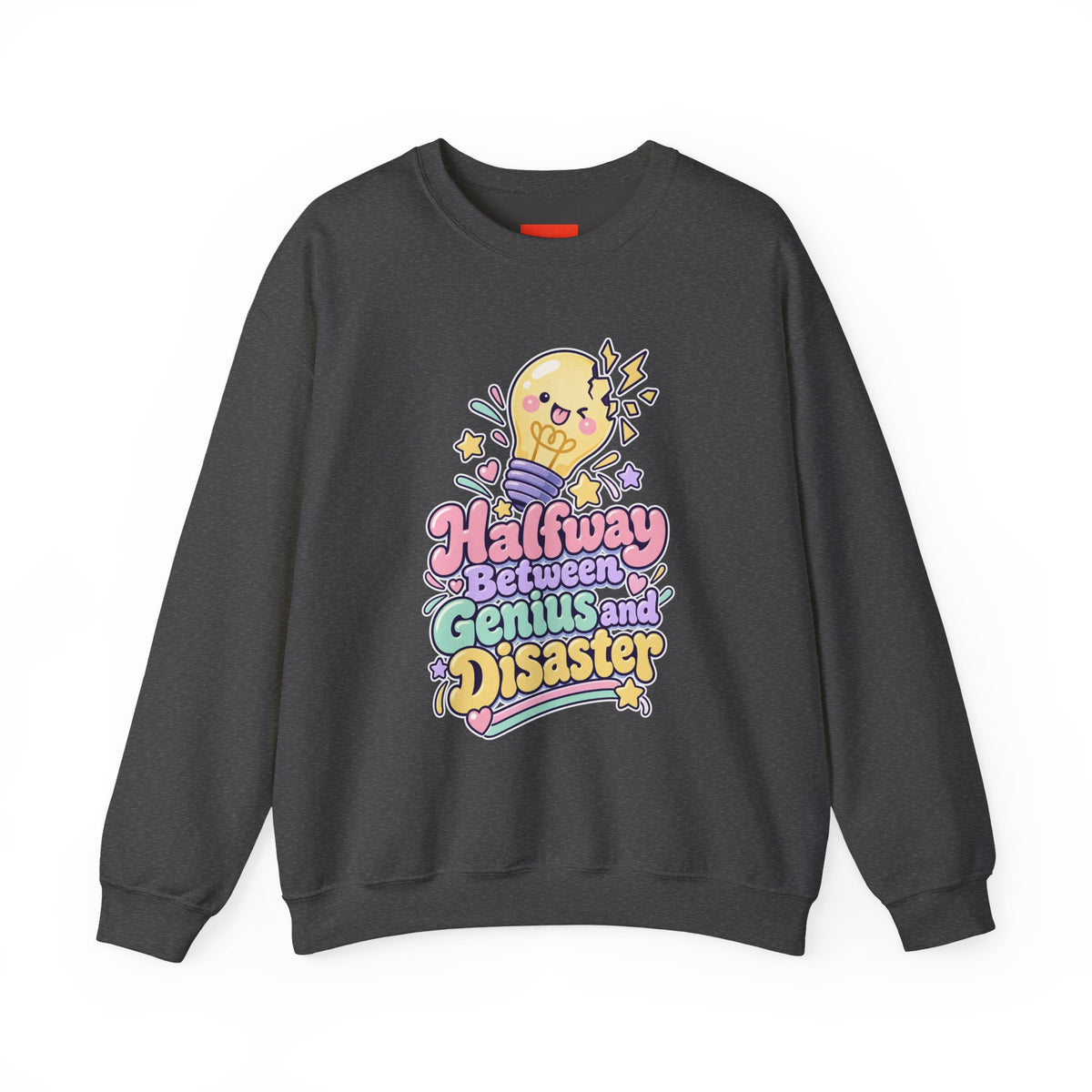 Halfway Between Genius and Disaster Funny Creative Sweatshirt