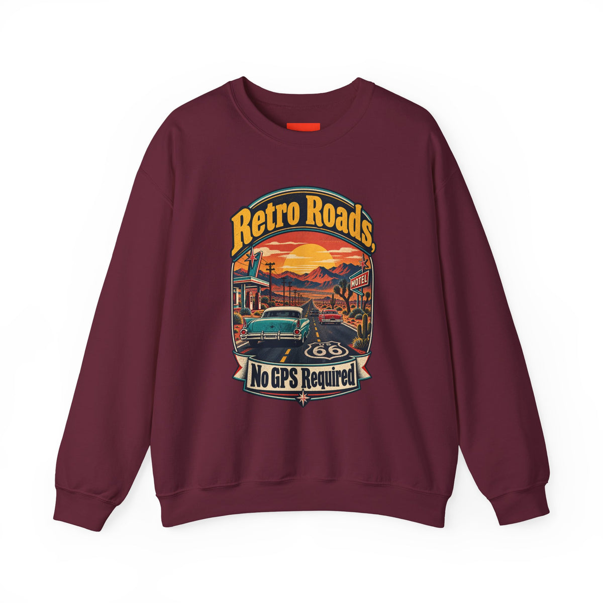 Retro Roads, No GPS Required Funny Vintage Travel Sweatshirt