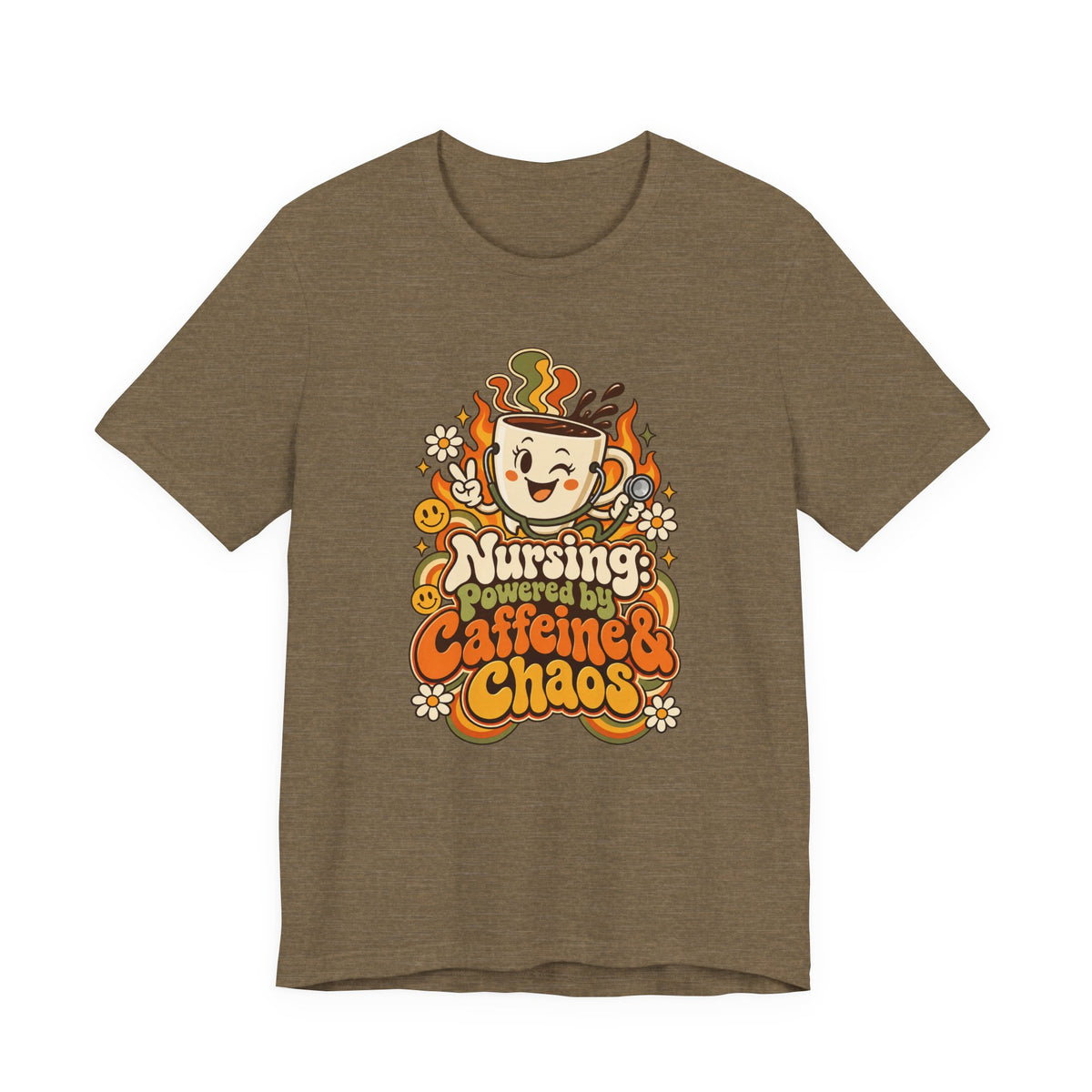 Nursing: Powered by Caffeine & Chaos Funny Nurse T-Shirt