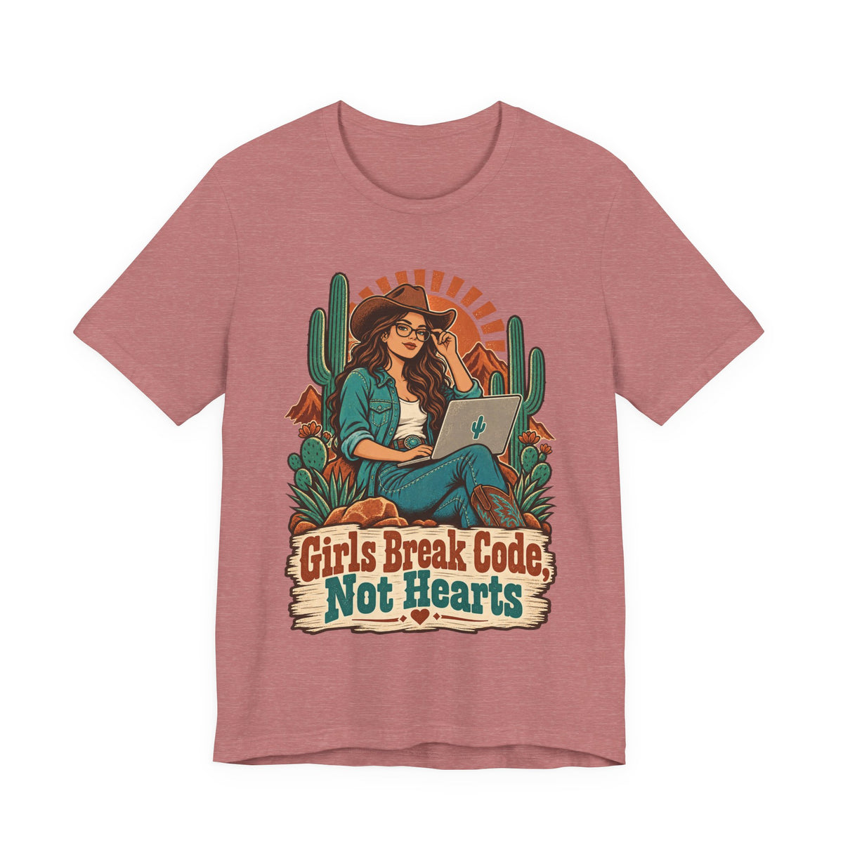Girls Break Code, Not Hearts Funny Programmer T-Shirt