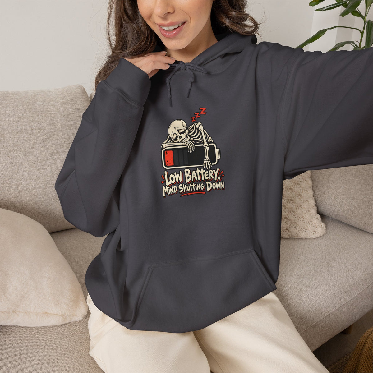 Low Battery, Mind Shutting Down Funny Self-Deprecating Hoodie