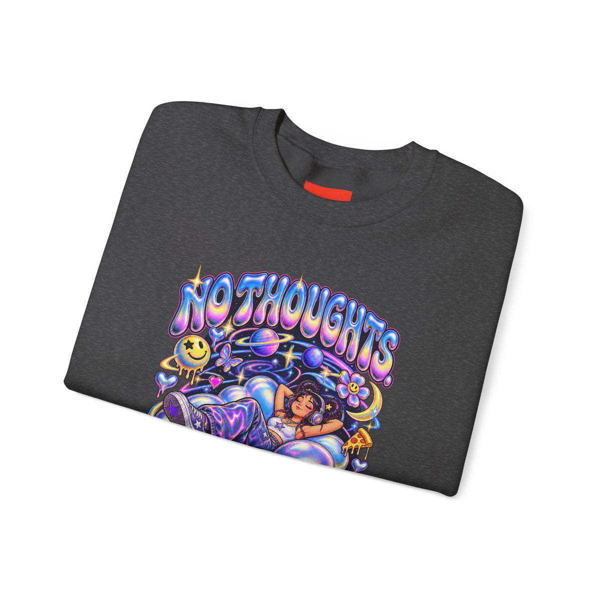 NO THOUGHTS. JUST VIBES. Funny Y2K Graphic Sweatshirt