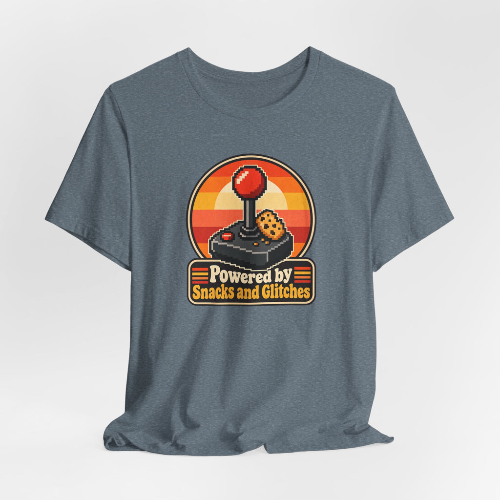 Powered by Snacks and Glitches Funny Gamer T-Shirt