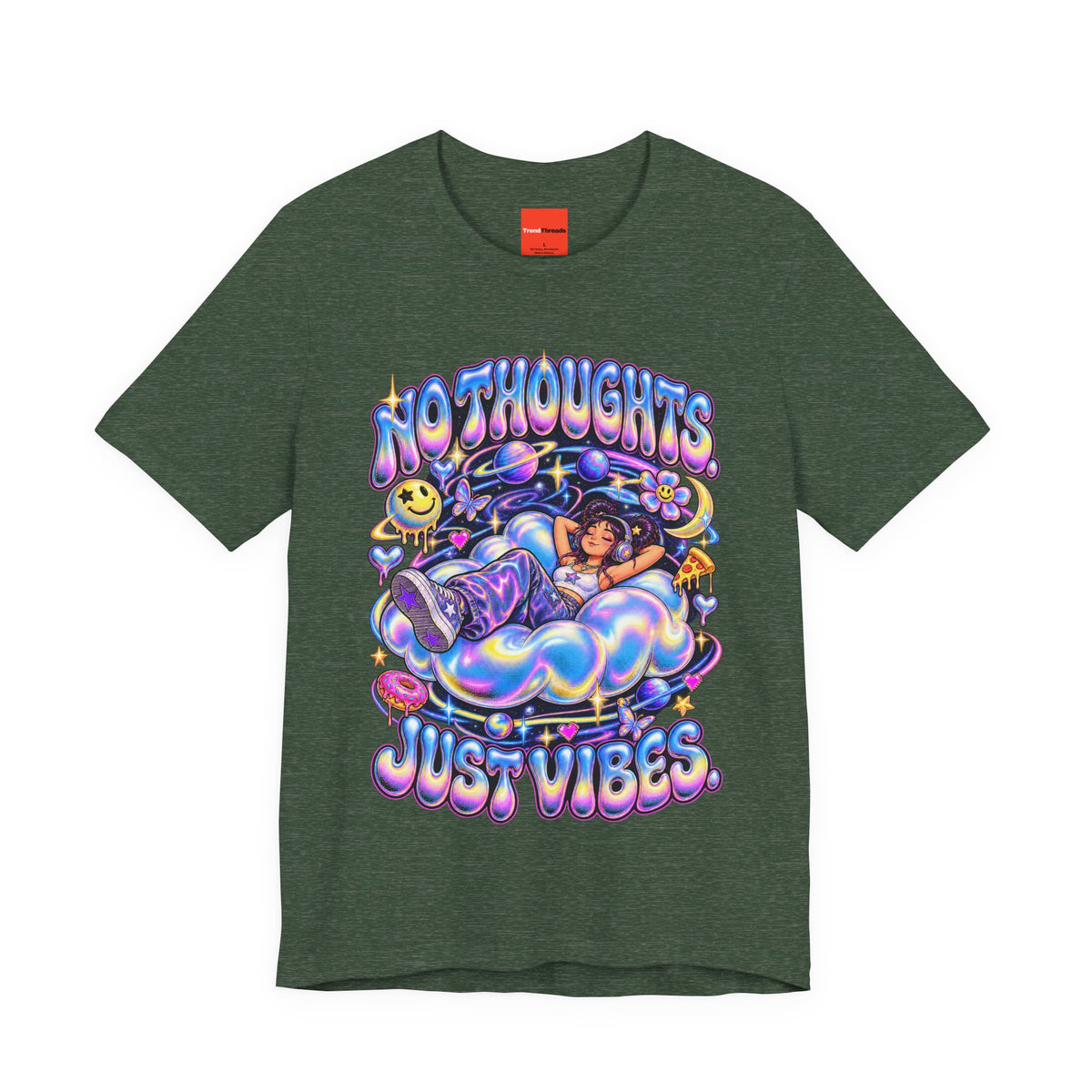 NO THOUGHTS. JUST VIBES. Funny Y2K Graphic T-Shirt