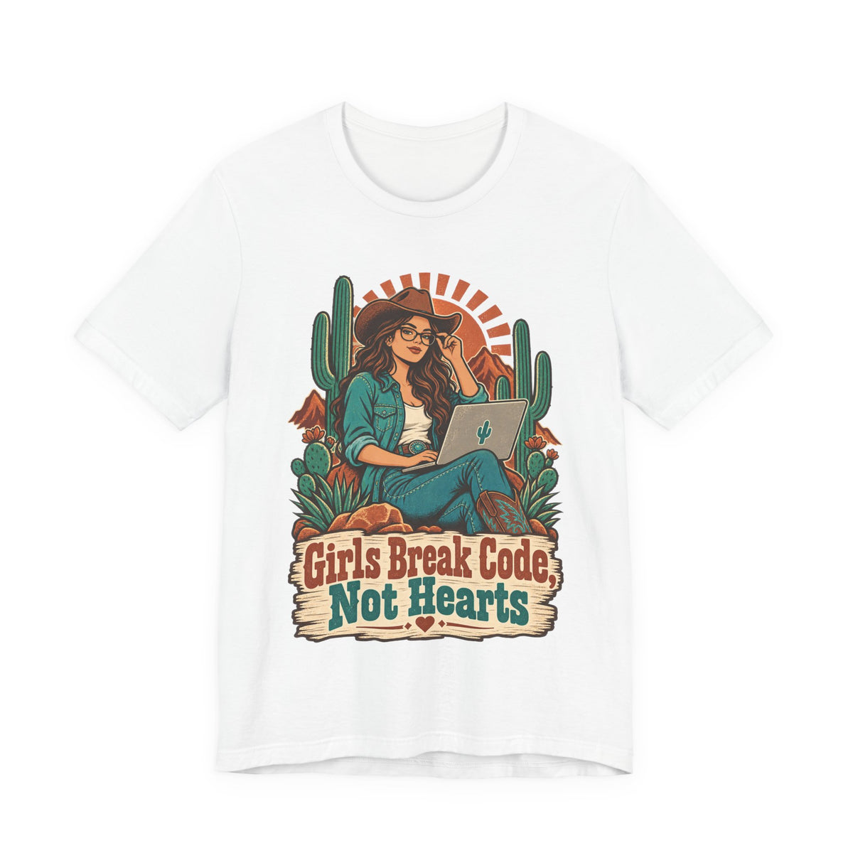 Girls Break Code, Not Hearts Funny Programmer T-Shirt