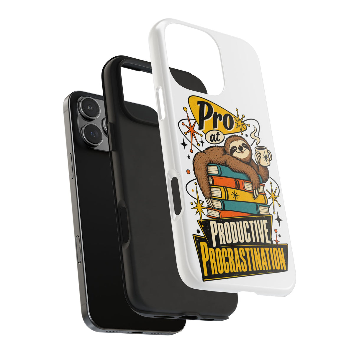 Productive Procrastination Tough Phone Case — Sloth on Books "Pro at Productive Procrastination"