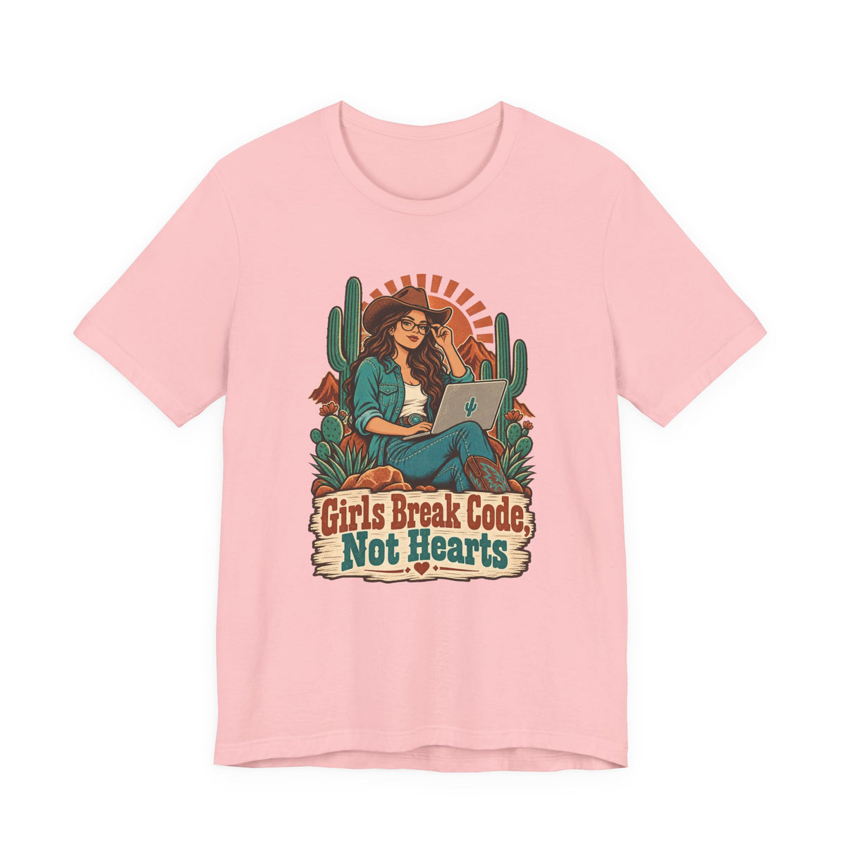Girls Break Code, Not Hearts Funny Programmer T-Shirt