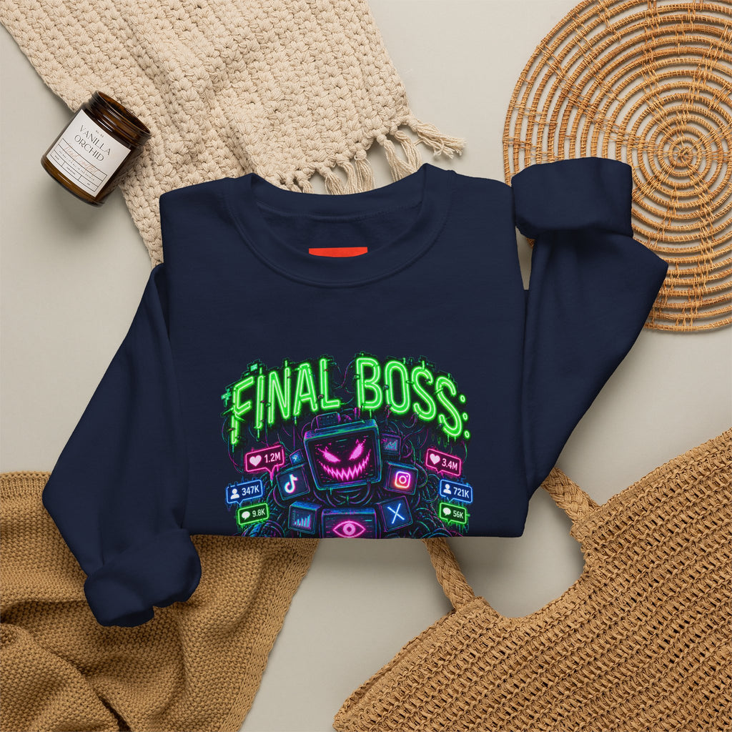 FINAL BOSS: THE ALGORITHM Funny 80s Neon Sweatshirt