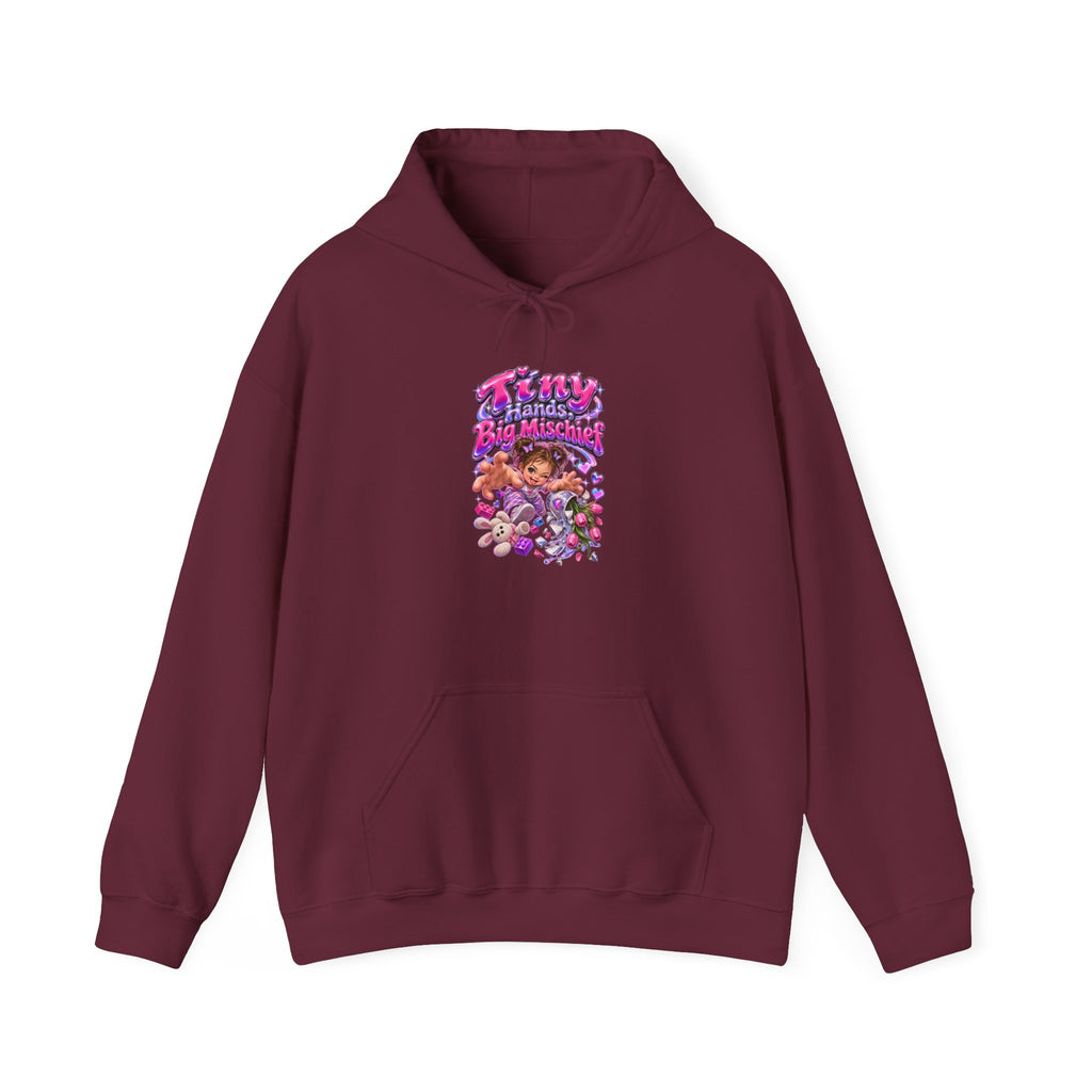 Tiny Hands, Big Mischief Funny Parent Humor Hoodie