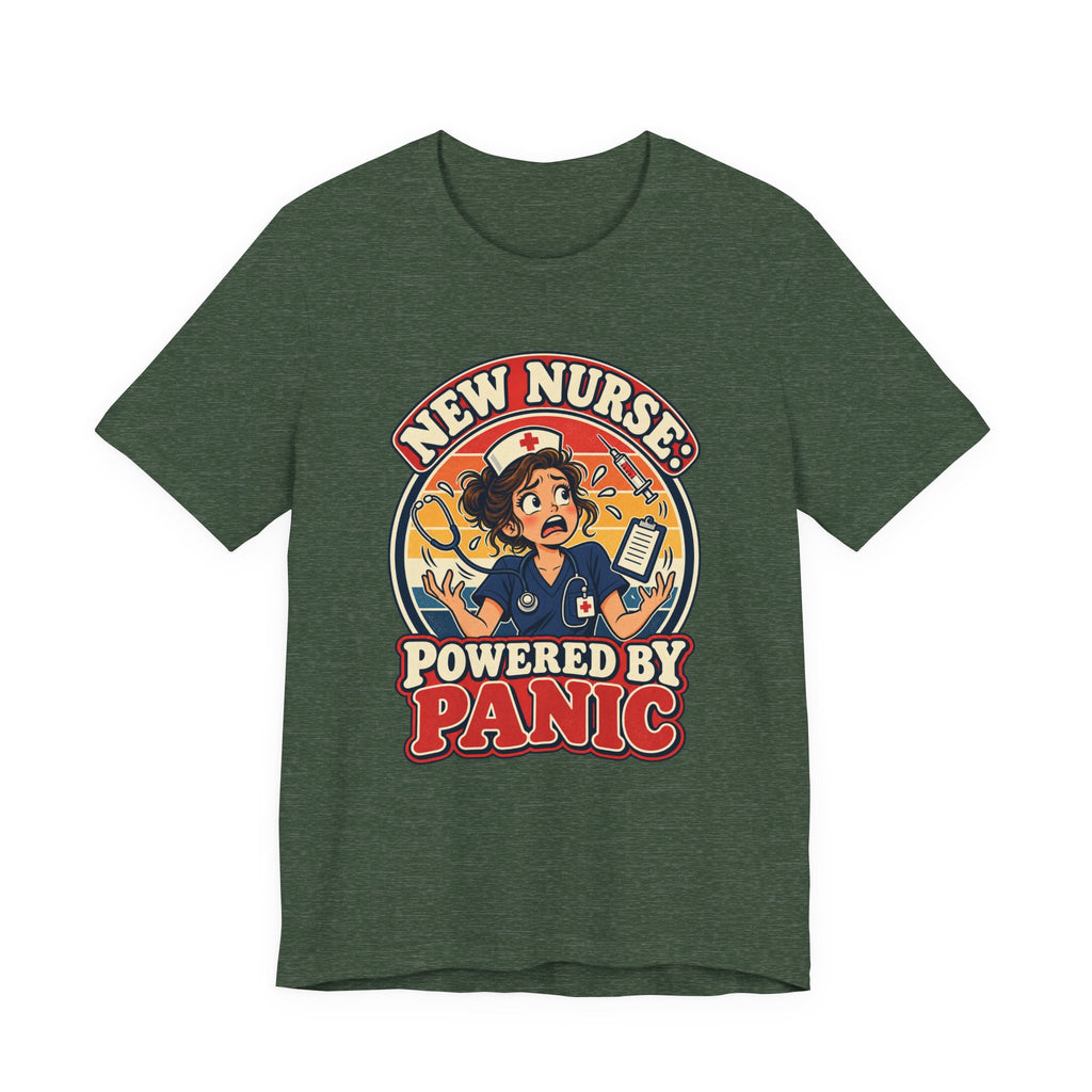 New Nurse: Powered by Panic Funny Nurse Humor T-Shirt