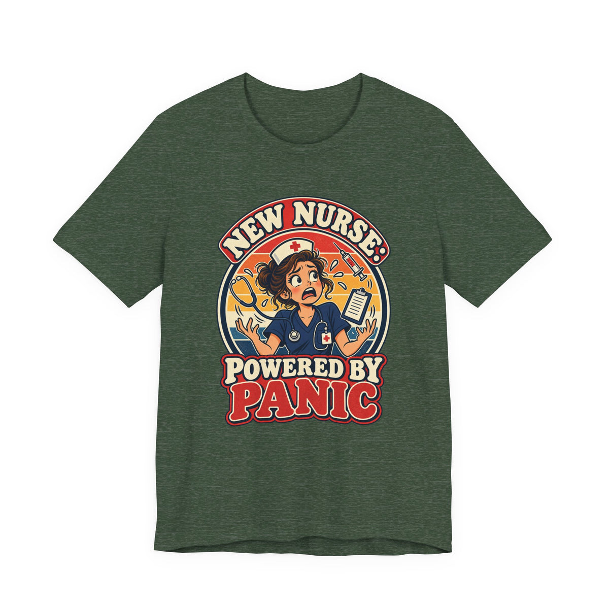 New Nurse: Powered by Panic Funny Nurse Humor T-Shirt