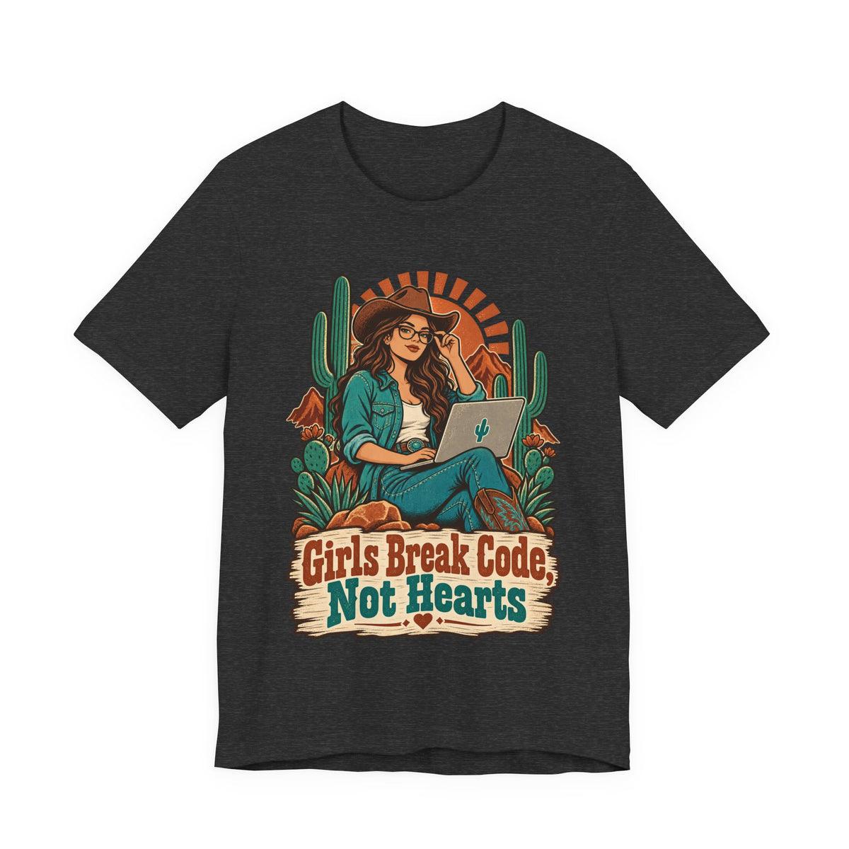 Girls Break Code, Not Hearts Funny Programmer T-Shirt