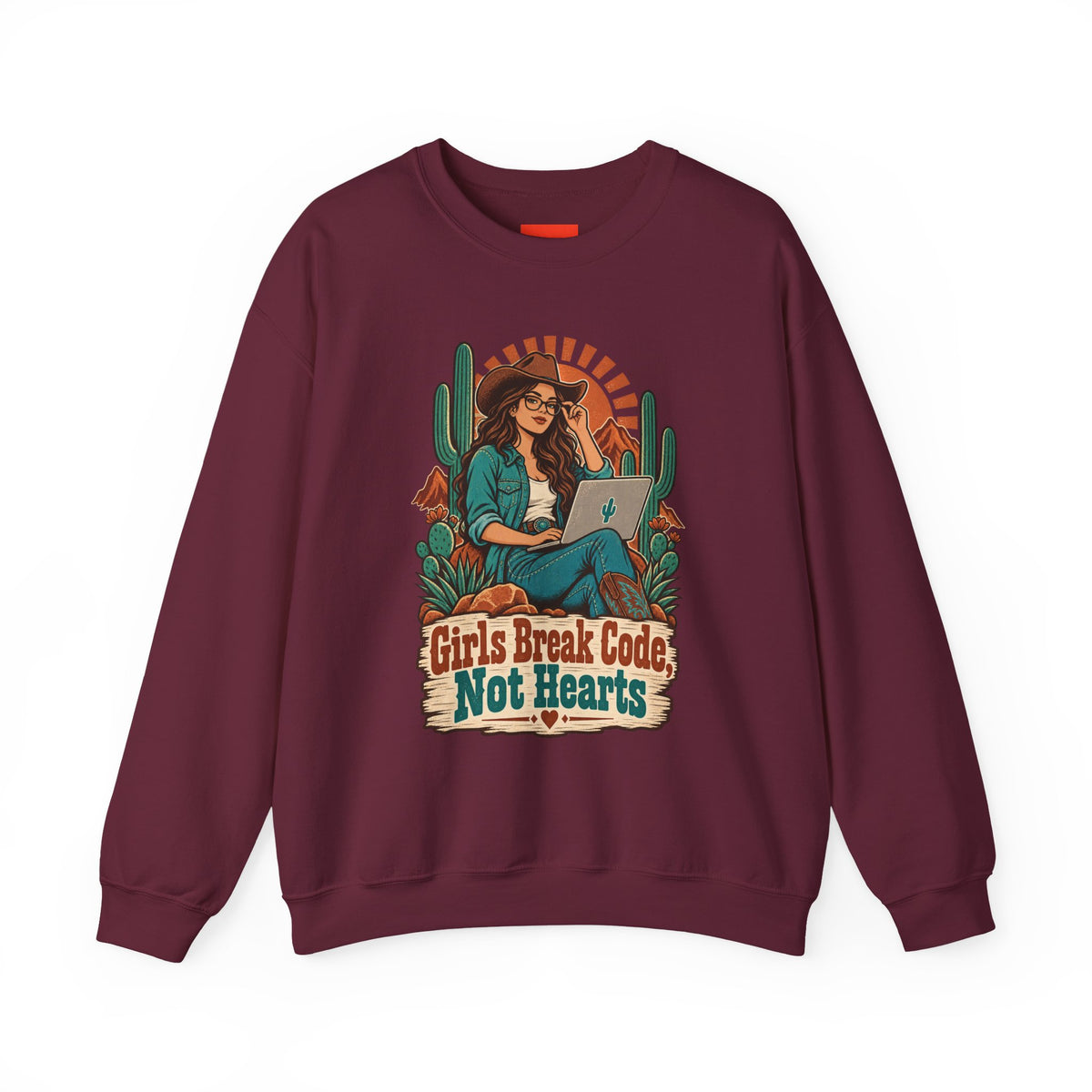 Girls Break Code, Not Hearts Funny Programmer Sweatshirt