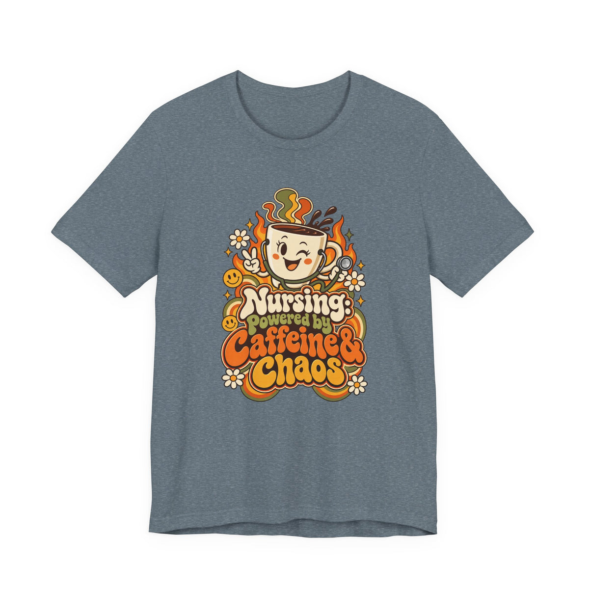 Nursing: Powered by Caffeine & Chaos Funny Nurse T-Shirt