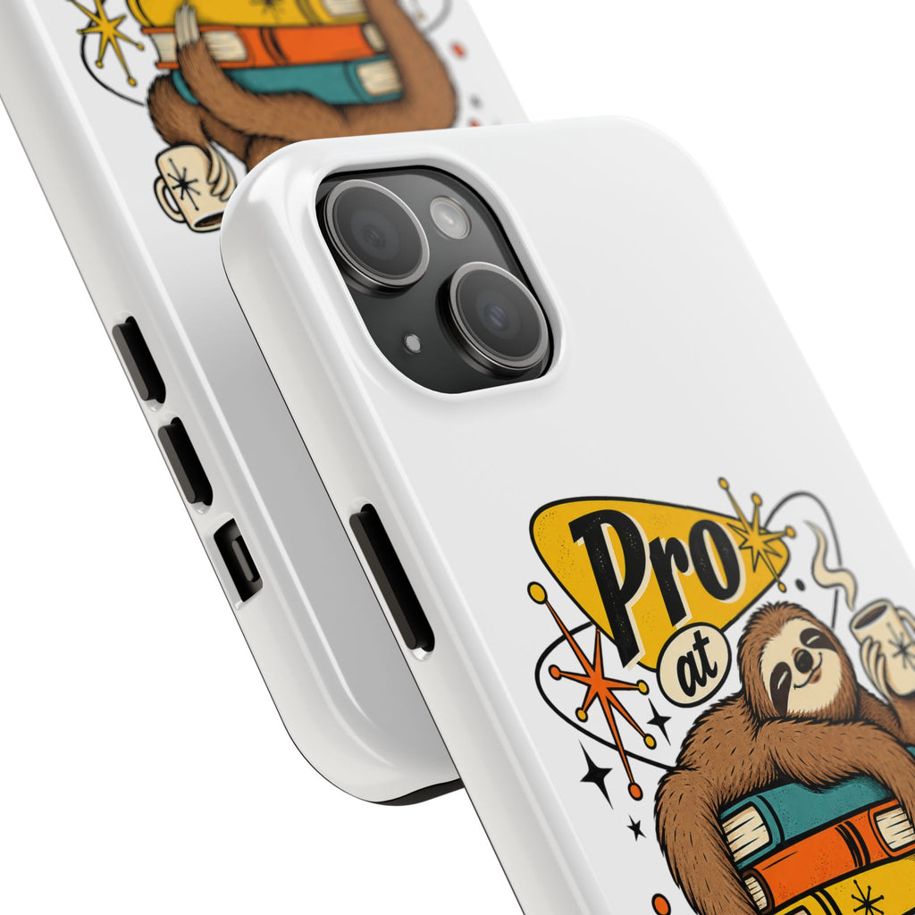 Productive Procrastination Tough Phone Case — Sloth on Books "Pro at Productive Procrastination"